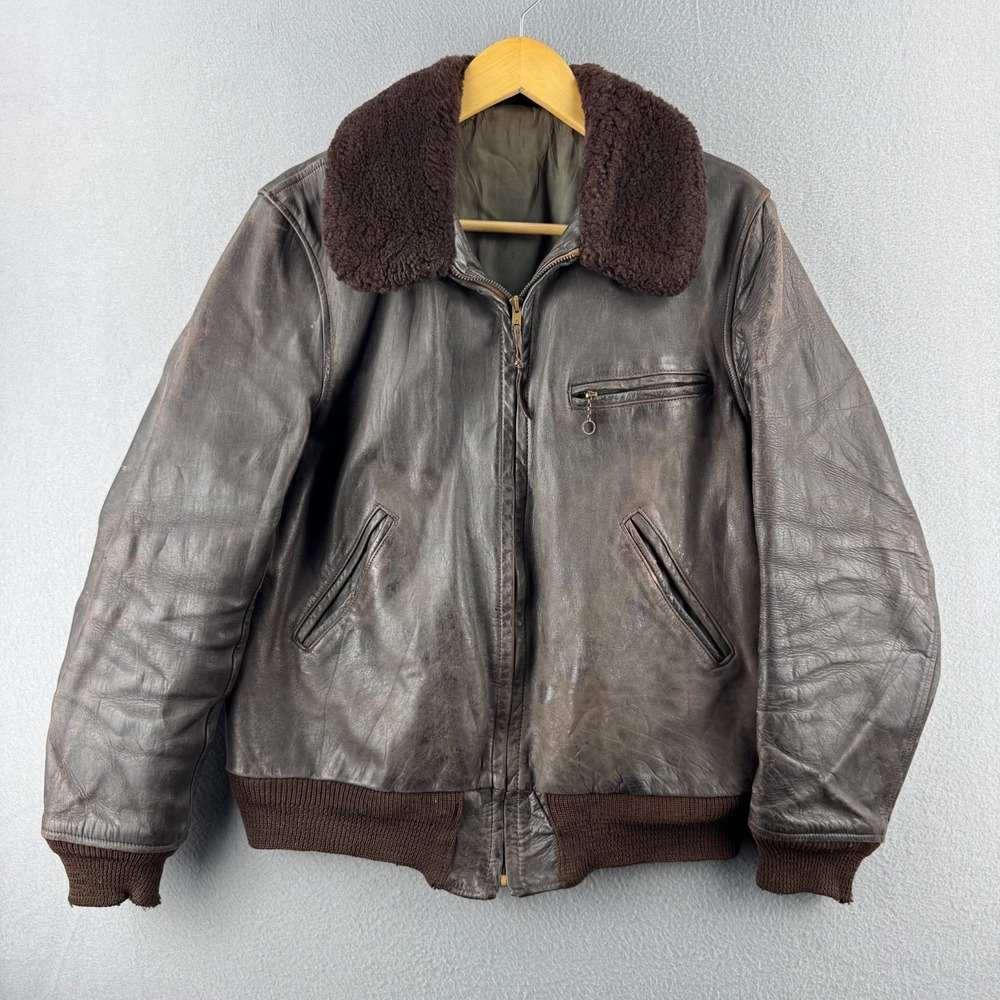 Vintage 50s Leather Jacket Mens M 22x23" Brown Quarter Horse Hide Bomber Flight